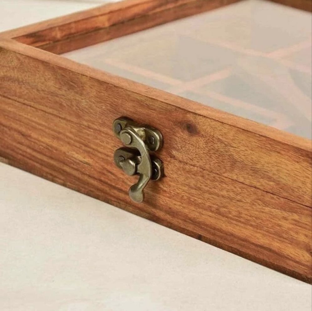 Sheesham Wooden Masala Box – 9 Compartment Spice Organizer with Glass Lid | Ooshma Studios