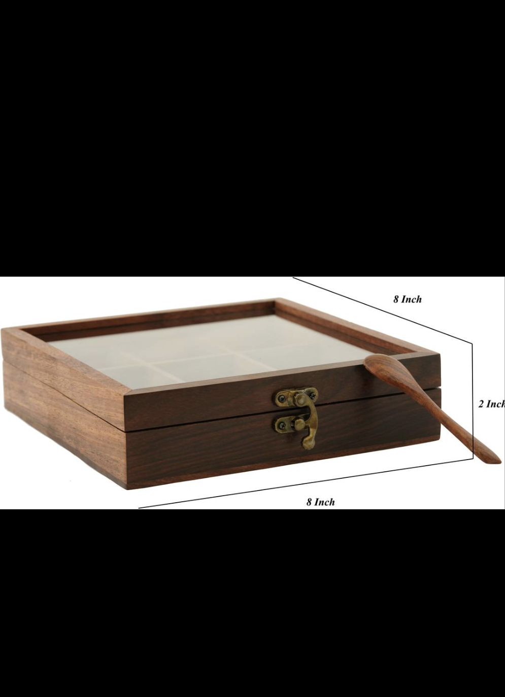 Sheesham Wooden Masala Box – 9 Compartment Spice Organizer with Glass Lid | Ooshma Studios