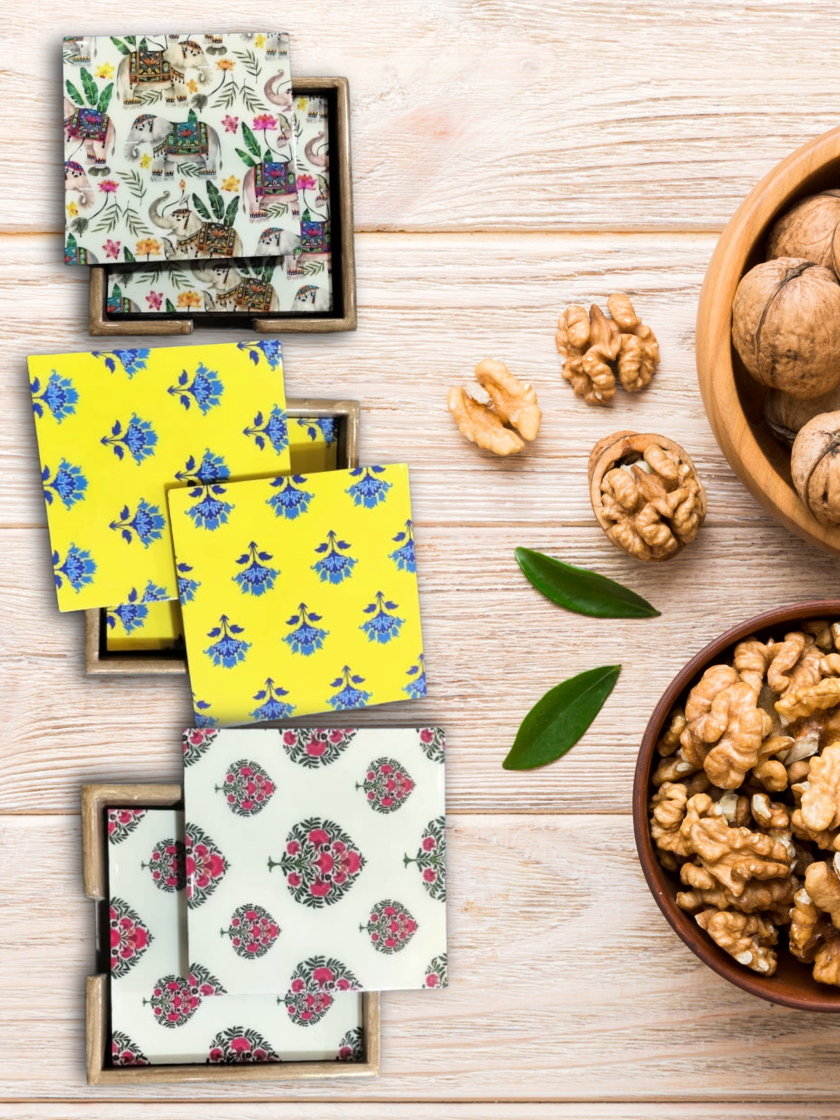 Handcrafted Round MDF Coasters – Set of 6 coasters | Round, Durable & Stylish Drink Coasters | The Yellow Bloom Collection