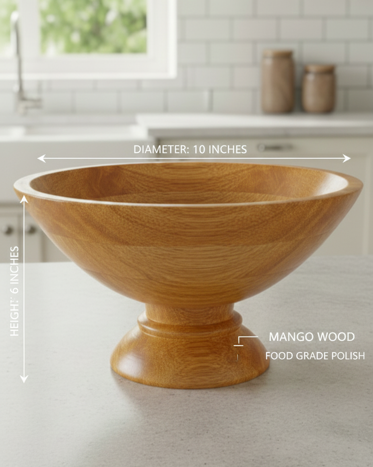 Wooden bowl with measurements on a kitchen counter