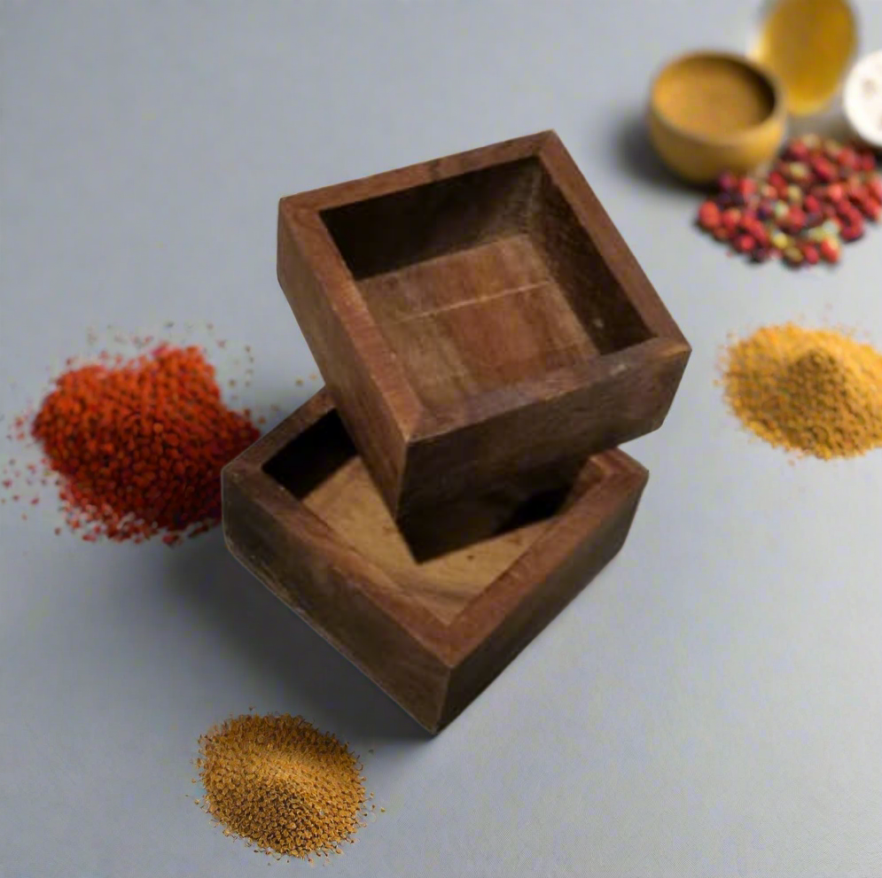 Sheesham Wooden Masala Box – 9 Compartment Spice Organizer with Glass Lid | Ooshma Studios