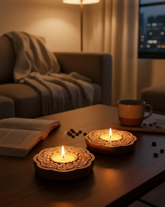 Bohemian Wood Candle Holder - 4-Inch Decorative Votive for Home Decor