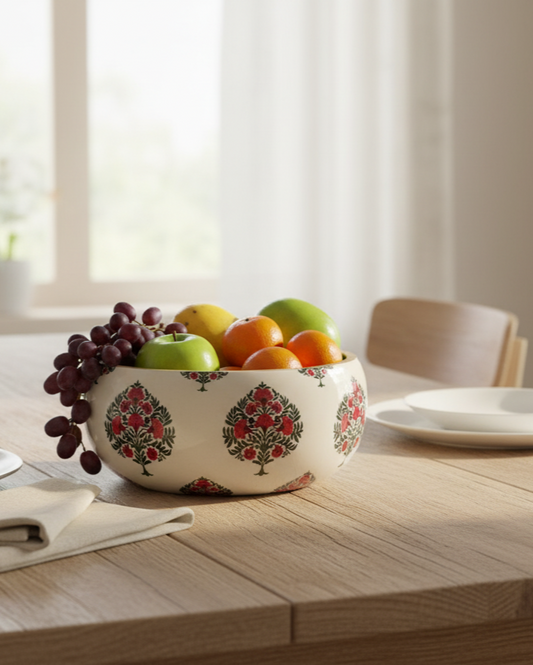 Hue Red Handcrafted wooden roti box/ Casserole with floral print lid