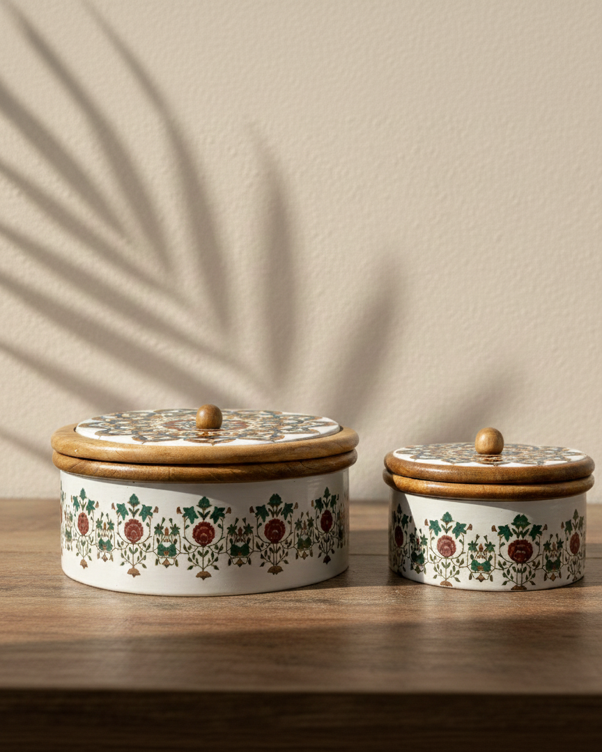 Concentric Mandala Handcrafted Wooden Casserole Set (Small & Large) - Mandala Muse Collection