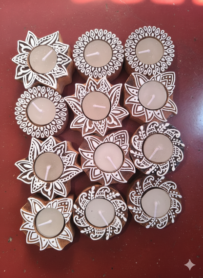 Bohemian Mandala Wooden Tea Light Set (10 Pieces)