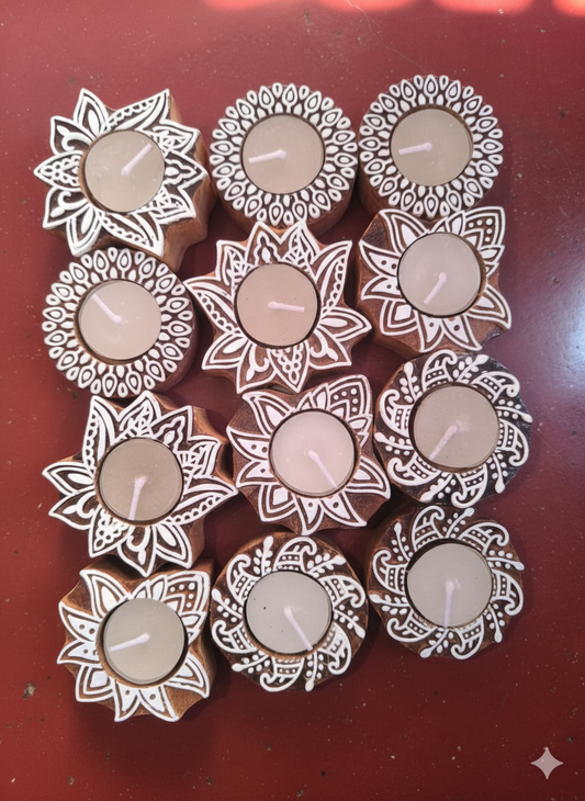 Bohemian Mandala Wooden Tea Light Set (10 Pieces)
