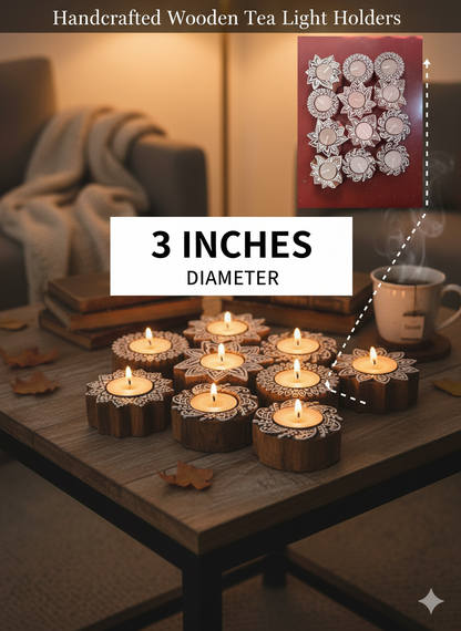 Bohemian Mandala Wooden Tea Light Set (10 Pieces)