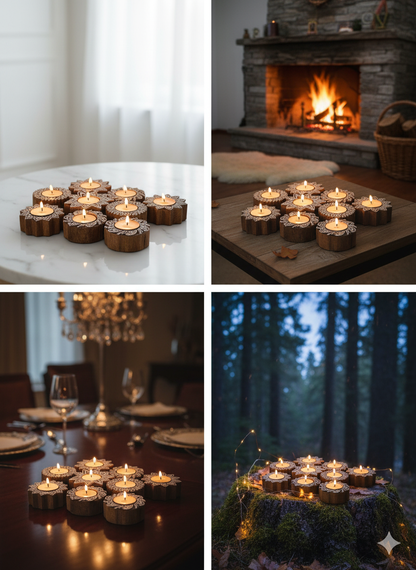 Bohemian Mandala Wooden Tea Light Set (10 Pieces)