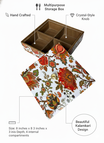 Unique Kalamkari Decorative Box | Chhap Tilak Keepsake Box for Jewelry, Spices, or Table Decor
