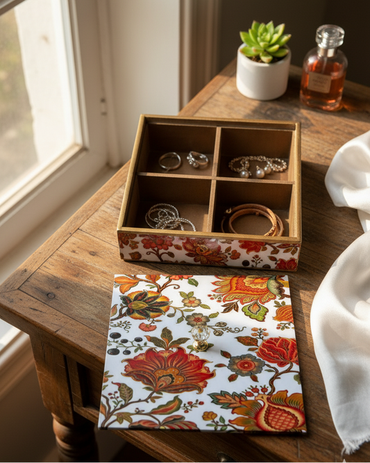 Unique Kalamkari Decorative Box | Chhap Tilak Keepsake Box for Jewelry, Spices, or Table Decor