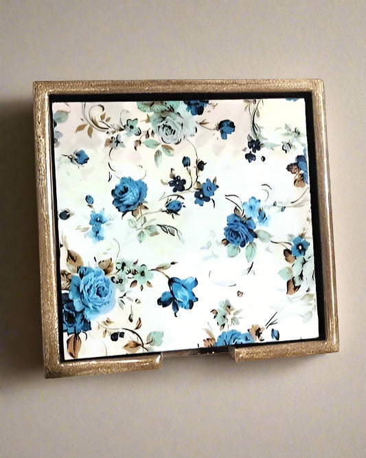 Handcrafted Square MDF Coasters – Set of 6 coasters | Durable & Stylish Drink Coasters | Blue Petal Collection