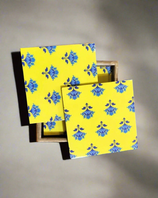 Handcrafted Square MDF Coasters – Set of 6 coasters | Durable & Stylish Drink Coasters | The Yellow Bloom Collection