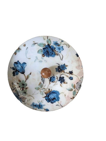 Handcrafted wooden roti box with floral print lid – multipurpose natural hot pot, rice box, dry fruit container, and serveware | Blue Petal Collection