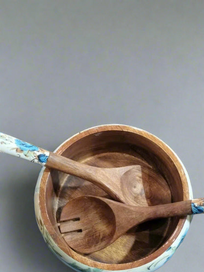 Handcrafted Wooden Bowl with Matching Spoon Set – Multipurpose Kitchen & Dining Storage/Serving Bowl
