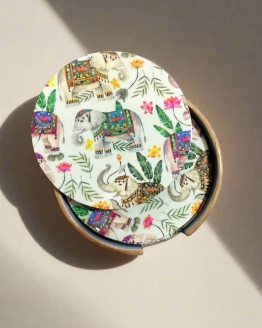 Handcrafted Round MDF Coasters – Set of 6 coasters | Durable & Stylish Drink Coasters | Wild Bloom Collection