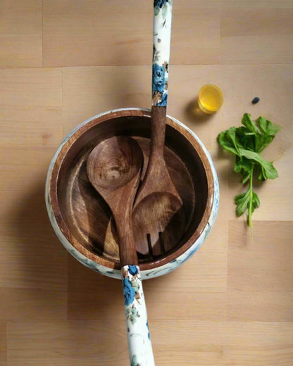 Handcrafted Wooden Bowl with Matching Spoon Set – Multipurpose Kitchen & Dining Storage/Serving Bowl