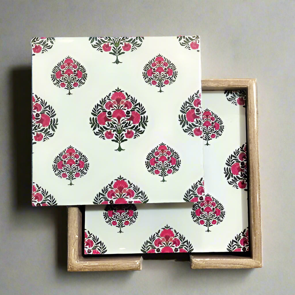 Handcrafted Square MDF Coasters – Set of 6 coasters | Durable & Stylish Drink Coasters | Hue of Red Collection
