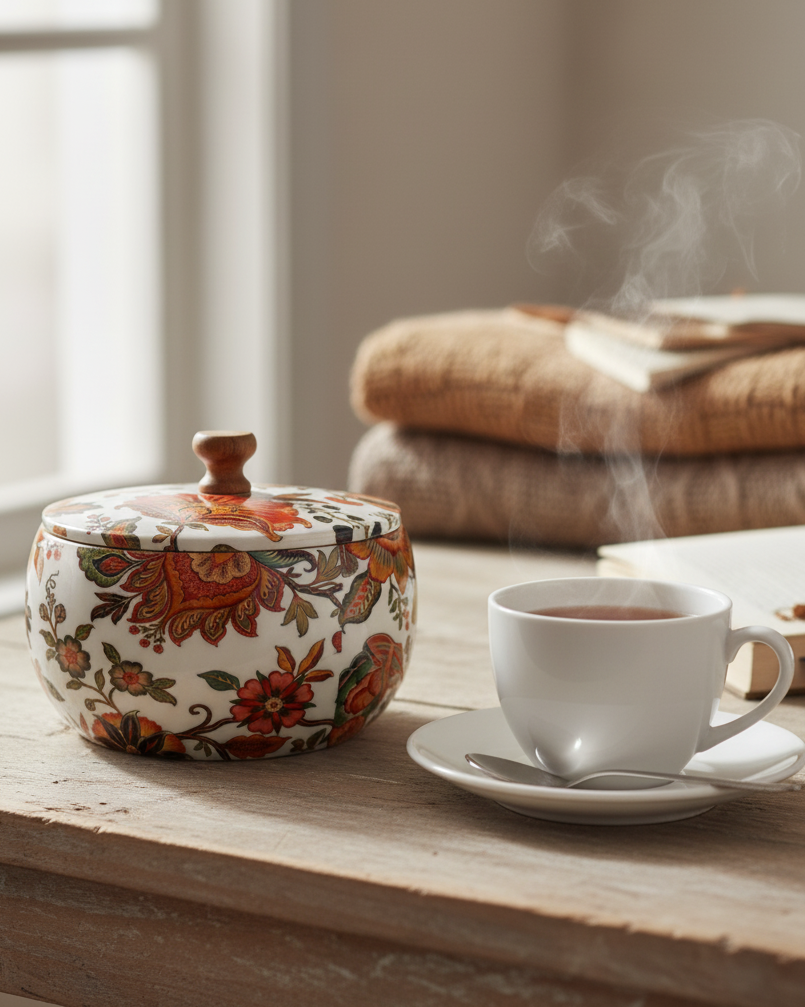 Chhap Tilak Handcrafted Casserole | Vintage Kalamkari-Style Serving Dish