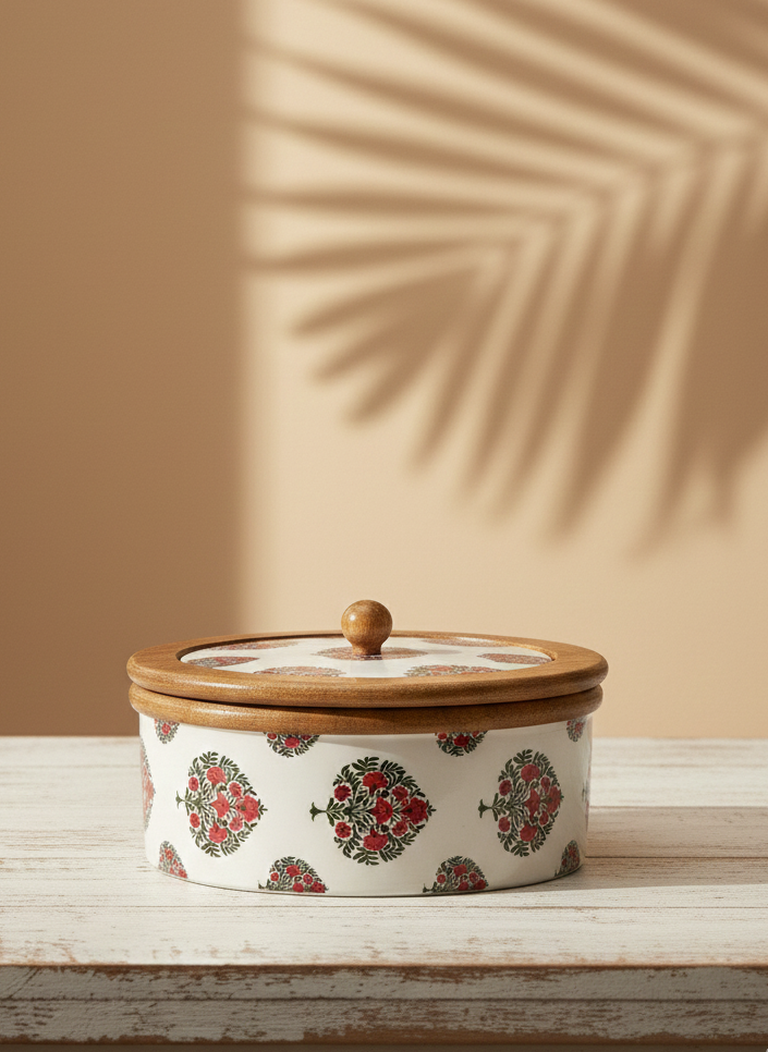 Printed wooden casserole, wooden product, tableware, wooden articles, wooden gifiting items, housewarming gifts