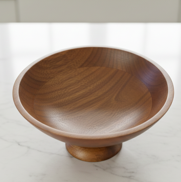 Wooden bowl on a marble surface