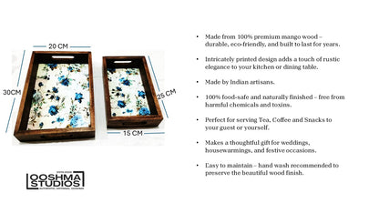 Multipurpose Wooden Tray Combo with Traditional Art Print | Nesting Serving Set