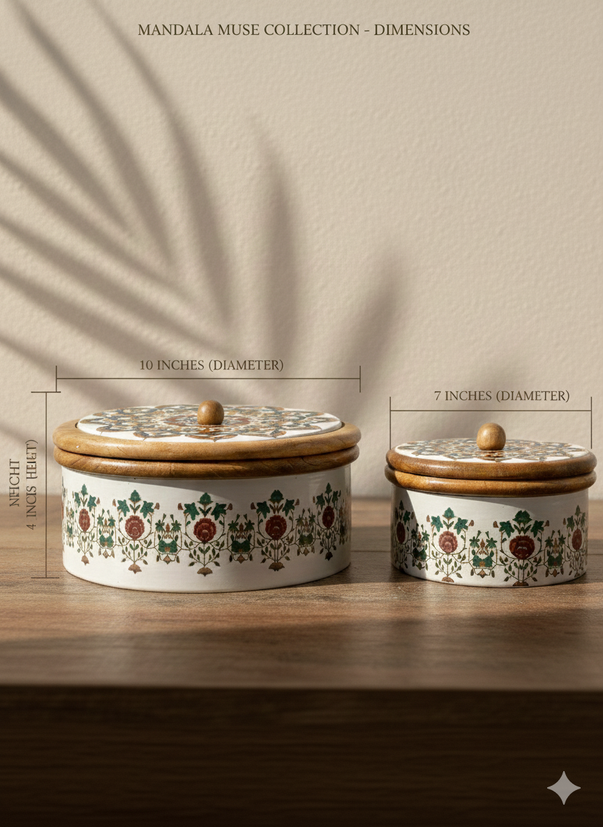 Concentric Mandala Handcrafted Wooden Casserole Set (Small & Large) - Mandala Muse Collection
