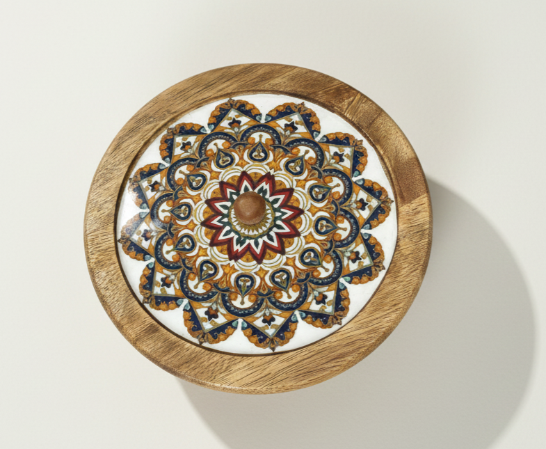 Concentric Mandala Handcrafted Wooden Casserole Set (Small & Large) - Mandala Muse Collection