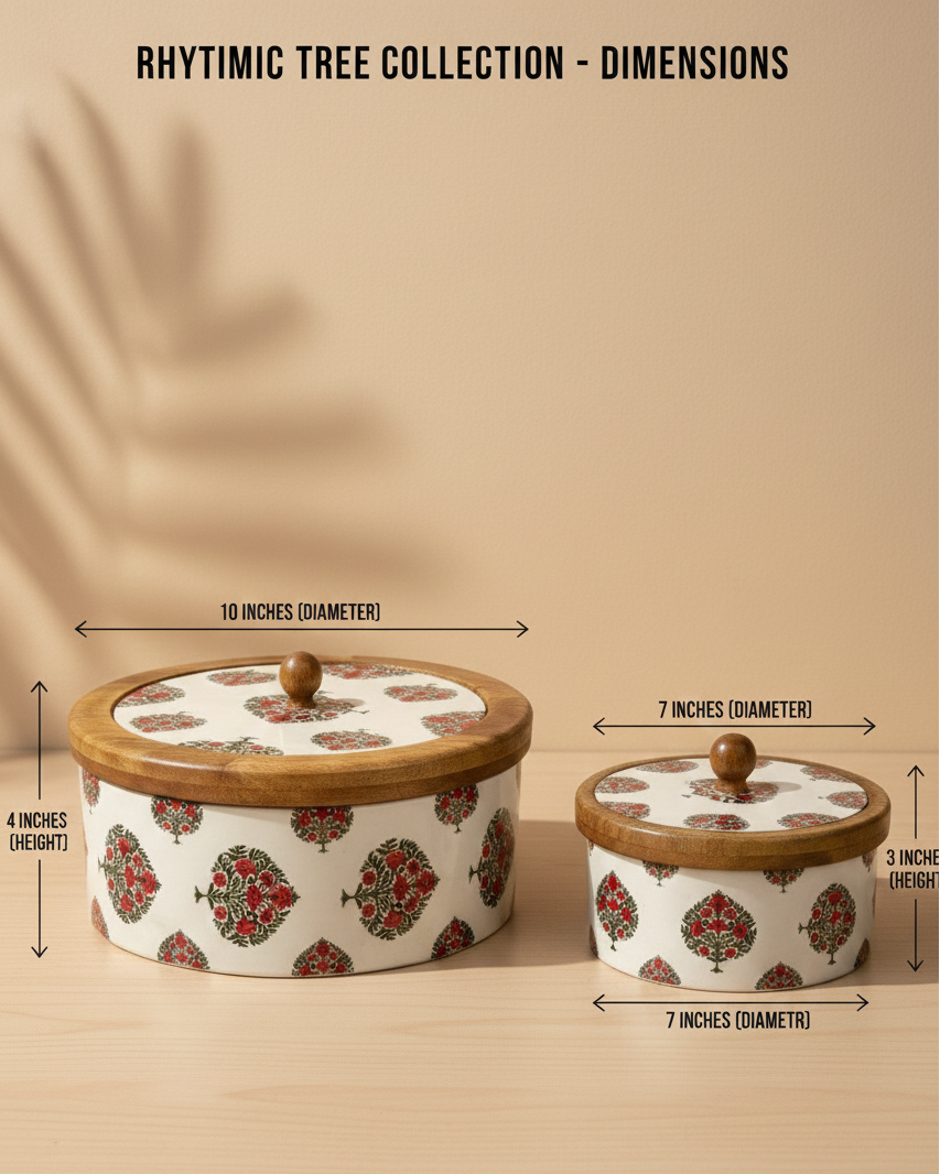 Rhythmic Tree Handcrafted Wooden Casserole Set (Small & Large) - Mandala Muse Collection
