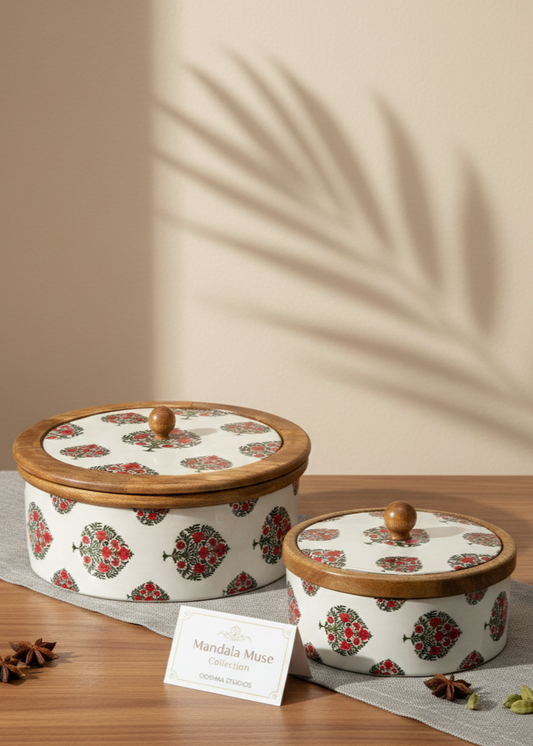 Rhythmic Tree Handcrafted Wooden Casserole Set (Small & Large) - Mandala Muse Collection