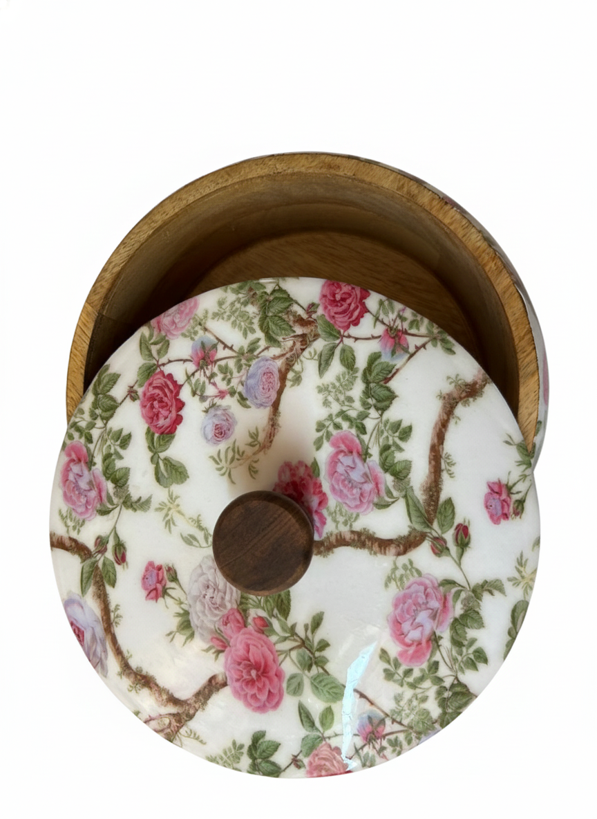 "Phoolon Sa" Mango wooden Casserole/ Roti Bix - Handcrafted Servign dish with Lid