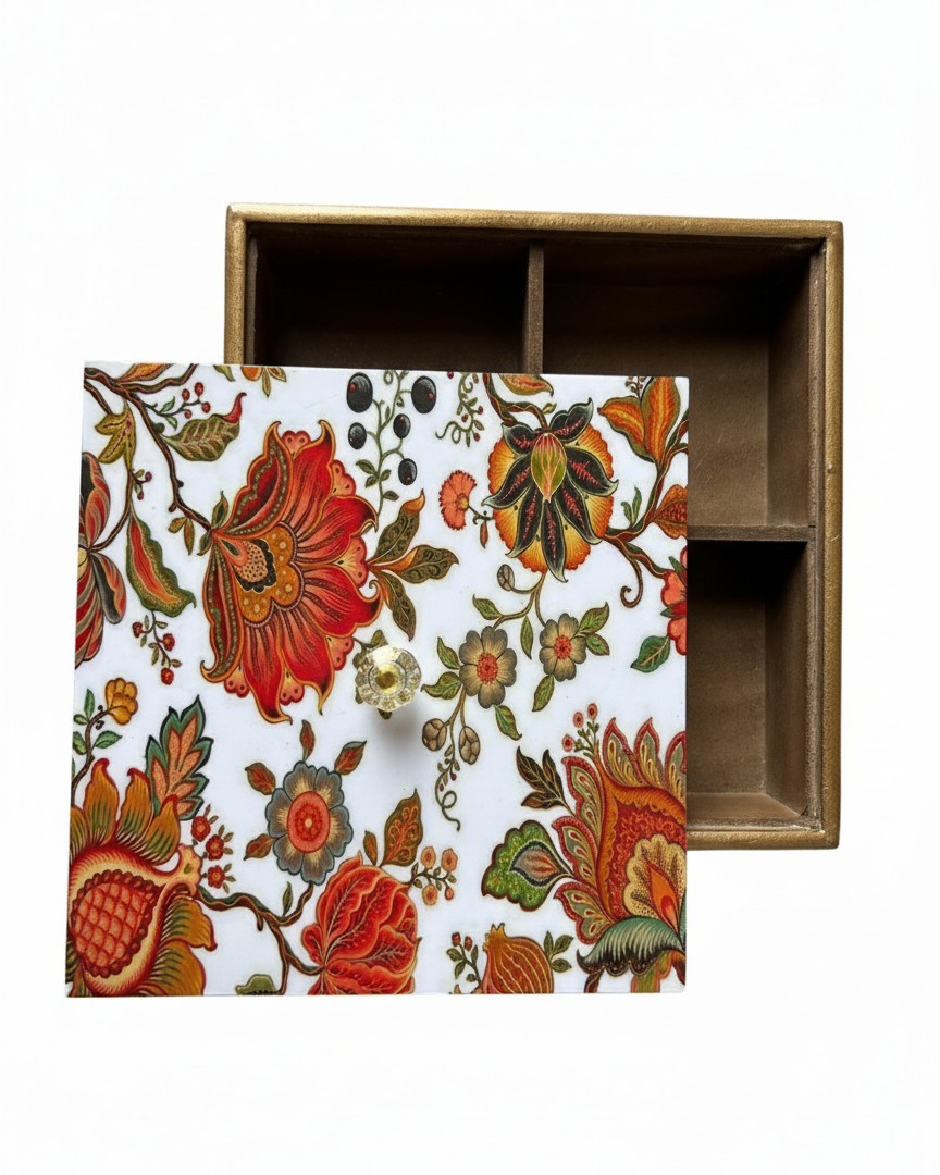 Unique Kalamkari Decorative Box | Chhap Tilak Keepsake Box for Jewelry, Spices, or Table Decor
