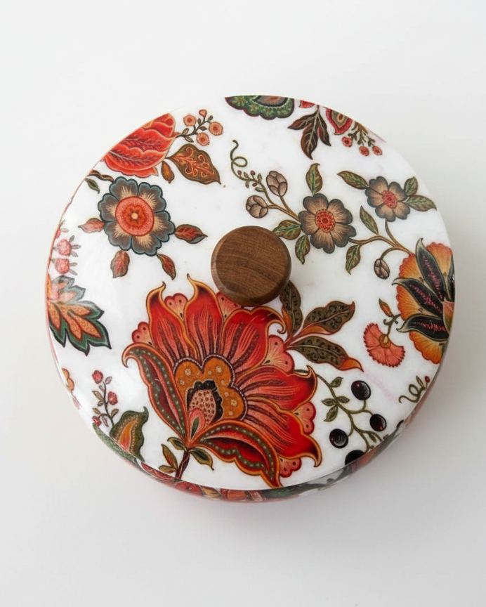 Chhap Tilak Handcrafted Casserole | Vintage Kalamkari-Style Serving Dish