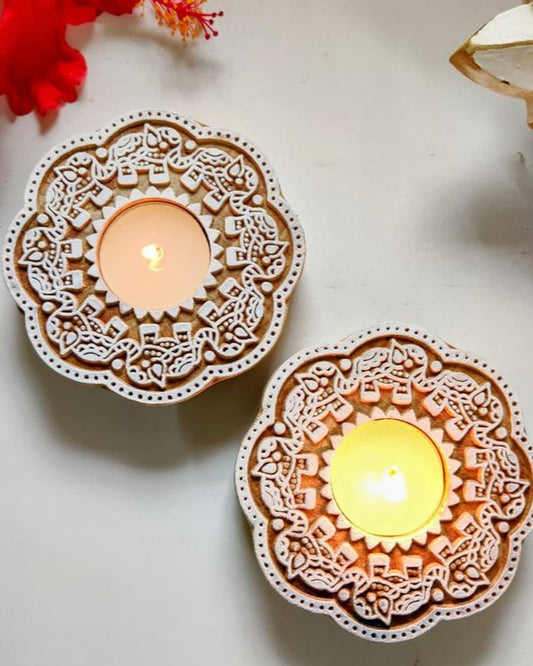 Bohemian Wood Candle Holder - 4-Inch Decorative Votive for Home Decor