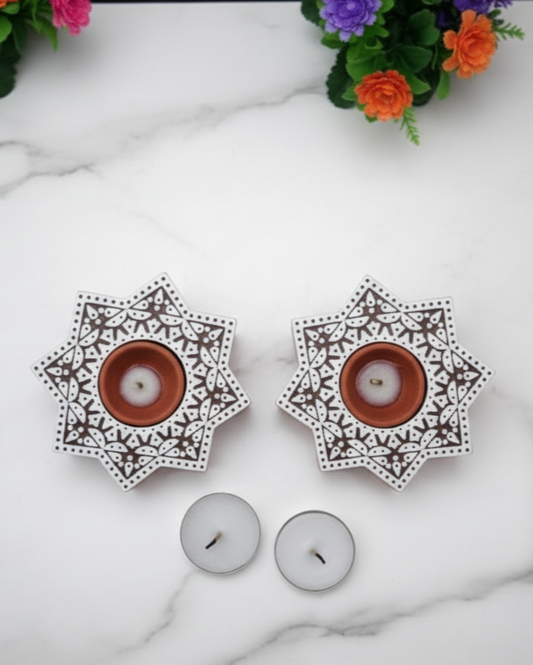 Star-Shaped Wooden Diya / Tealight Candle Holders (Set of 2)