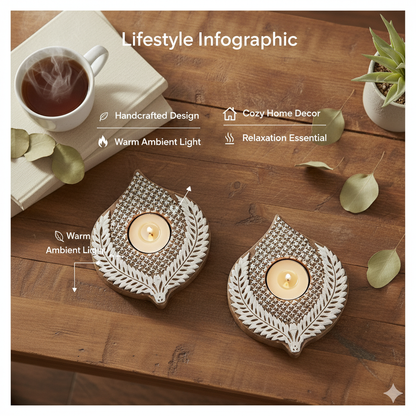 Artisan Hand-Carved Wood Teardrop Tealight Candle Holder | Boho Engraved Design