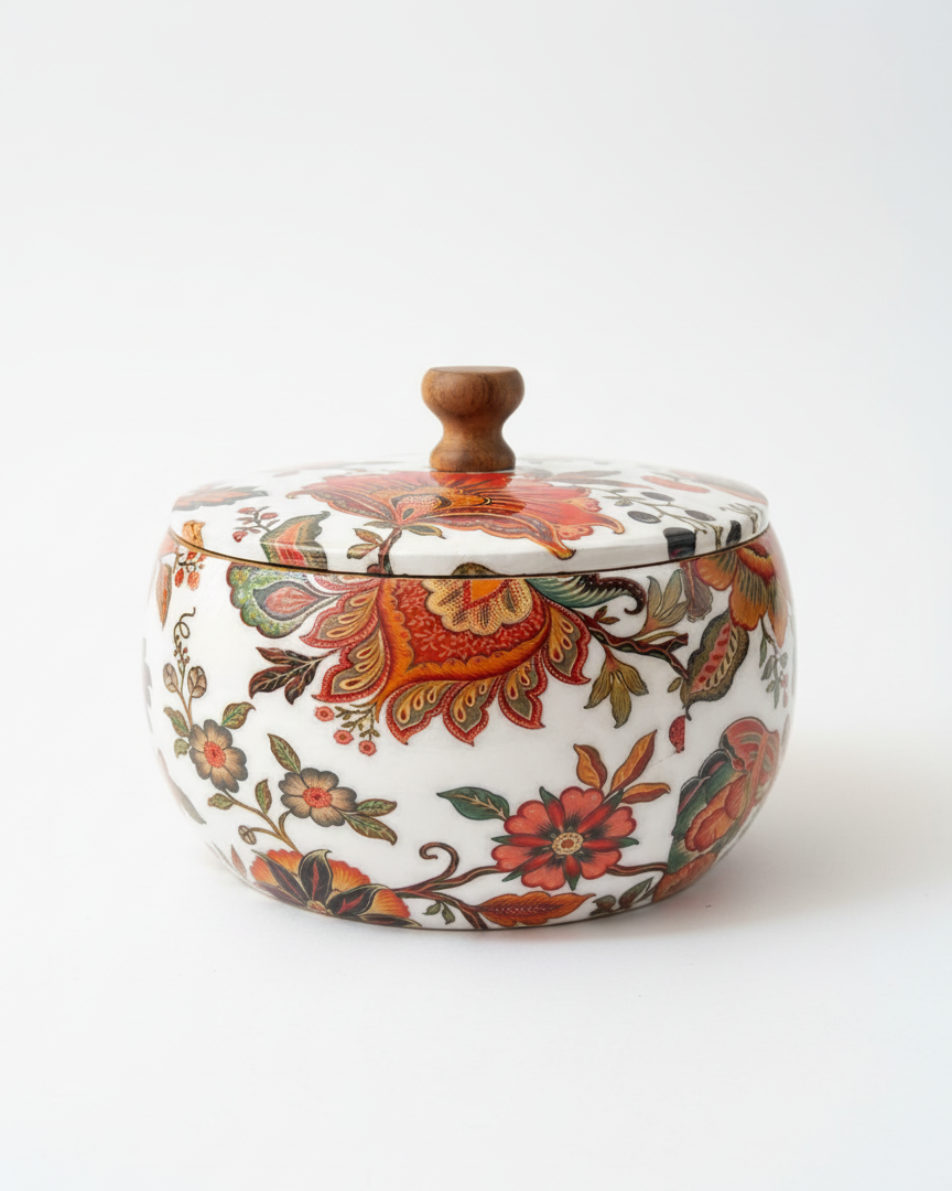 Chhap Tilak Handcrafted Casserole | Vintage Kalamkari-Style Serving Dish